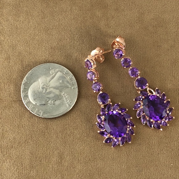 Deep Purple Amethyst 925 Silver Vermeil Gold Studs - Picture 3 of 8